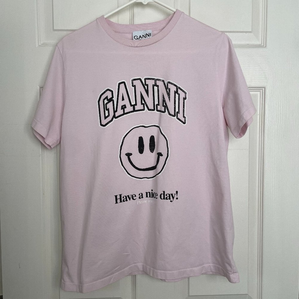 GANNI ORGANIC COTTON SMILEY GRAPHIC TEE